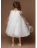 Ivory Adorable Tulle Feather Flower Girl Dress